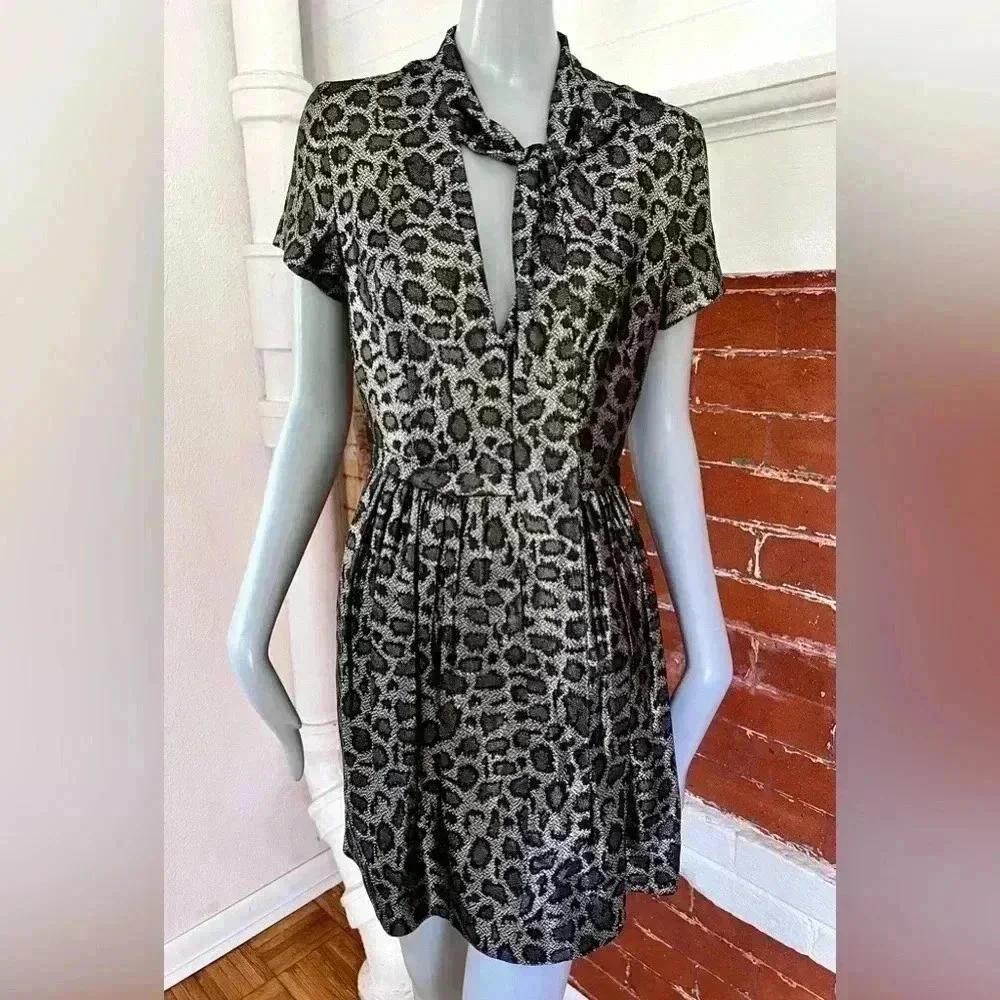 & Other Stories Silk Blend Metallic Anomal Print Mini Cocktail Dress Size 6 - Picture 11 of 16